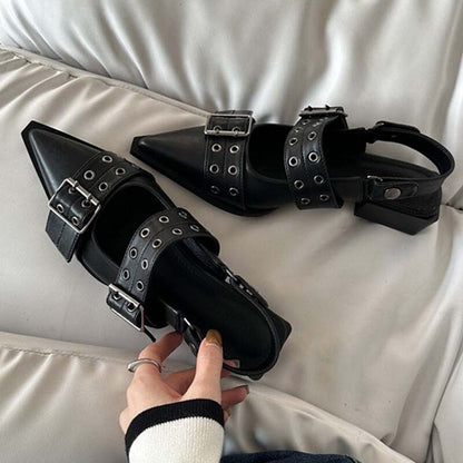 Punk Metal Rivet Elegant Hollow Out Thick Heels Sandals