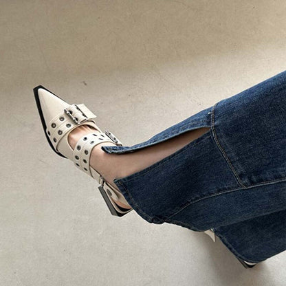 Punk Metal Rivet Elegant Hollow Out Thick Heels Sandals