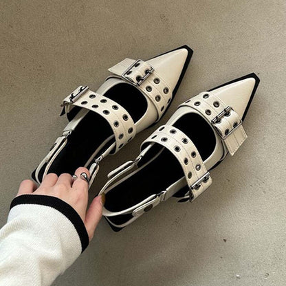 Punk Metal Rivet Elegant Hollow Out Thick Heels Sandals