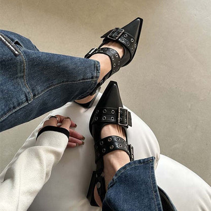 Punk Metal Rivet Elegant Hollow Out Thick Heels Sandals