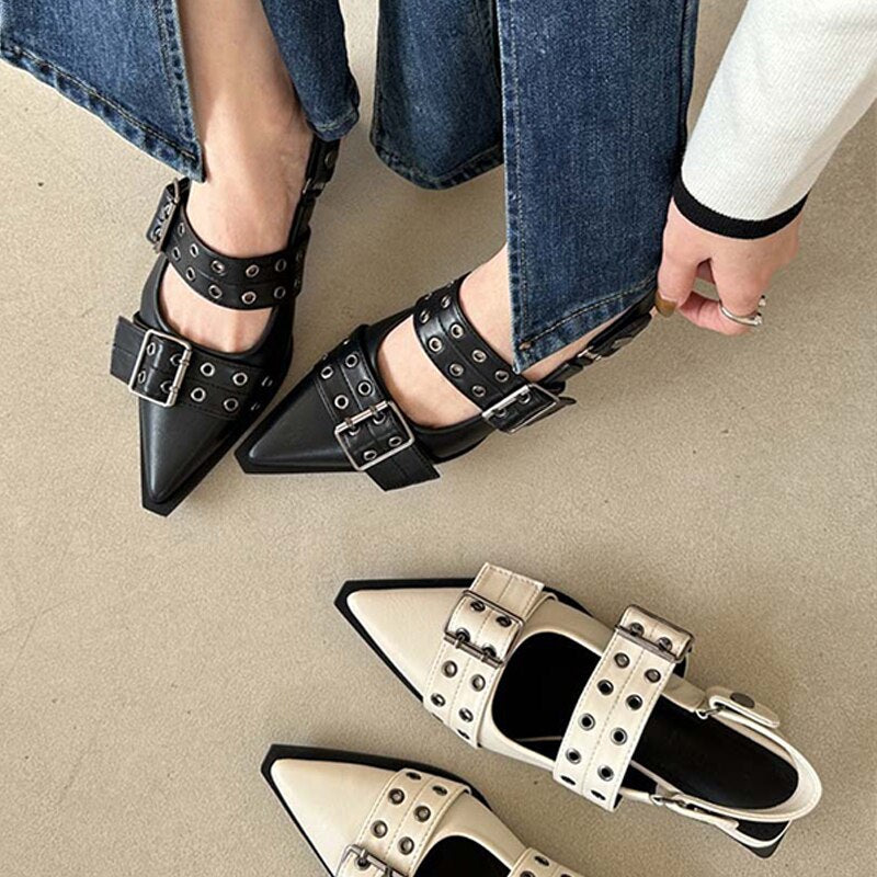 Punk Metal Rivet Elegant Hollow Out Thick Heels Sandals