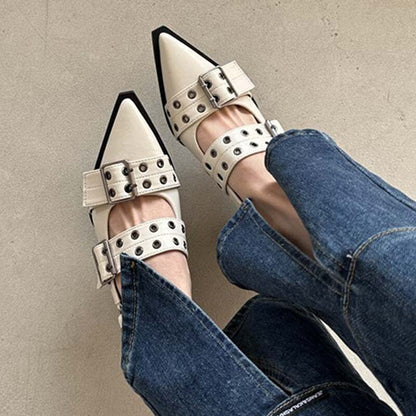 Punk Metal Rivet Elegant Hollow Out Thick Heels Sandals