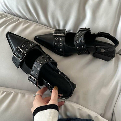 Punk Metal Rivet Elegant Hollow Out Thick Heels Sandals