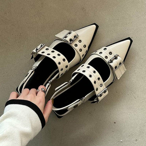 Punk Metal Rivet Elegant Hollow Out Thick Heels Sandals
