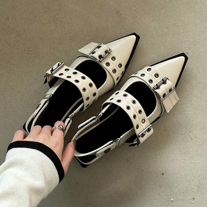 Punk Metal Rivet Elegant Hollow Out Thick Heels Sandals